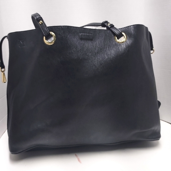 Calvin Klein Black Leather Tote with Gold Hardware + Matching Pouch - Picture 4 of 13